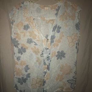 Lucky Brand Sheer Aqua Floral Blouse